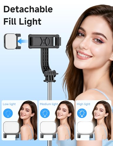 Mini Selfie Stick Travel Tripod for Cell Phone with Light, Extendable Selfie Stick for iPhone with Detachable Remote, iPhone Tripod for Video Recording, Photograph, Compatible with Cellphones - style: Black(with Light)