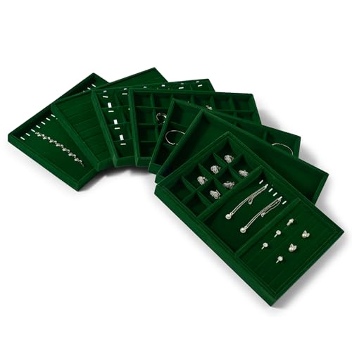 24 Grids Velvet Necklace Tray Necklace Holder Storage Jewelry Display Tray for Drawers With Removable Jewellery Cards for Bracelet Chain Pendant (Green) - size: 24 Grid with Inserts for Necklace