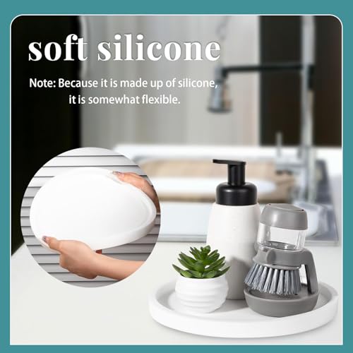 Silicone Bathroom Tray Round Vanity Tray Decorative Soap Holder Kitchen Countertop Organizer Coffee Table Decor for Candle, Perfume, Plant, 8 Inch, White - color: White, size: 8"