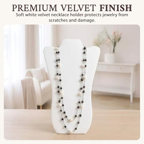 RJ Displays Jewelry Display for Vendors, Velvet Necklace Display Stand Holder, Jewelry Stand Necklace Holder for Vendors. Jewelry Display Stand 14” H. (White) - color: White