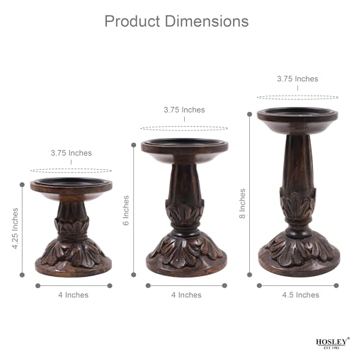 Hosley Set of 3 Dark Brown Wood Pillar Candle Holders 8 Inches 6 Inches and 4.25 Inches High Ideal for LED and Pillar Candles Gifts for Weddings Party Home Spa Reiki Aromatherapy - color: Dark Brown 2