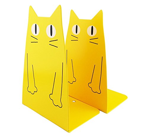 TOBSON Cute Cat Heavy Duty Bookend Nonskid Bookends Art Decoration,A Pairs(Yellow) - color: Yellow
