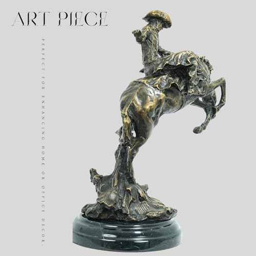 Bronze The Bronco Buster Sculpture by Frederic Remington - Classic Western Cowboy Taming Wild Horse Bronze Statue, Perfect for Art Collectors and Home Decor (2-Round Base) - color: 2-round Base