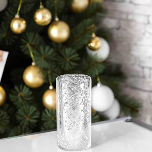 WGVI Hurricane Candle Holder Sleeve, W: 4", Ht: 8", Silver Speckled Glass Cylinder Open Both Ends, Chimney Tube Shade, 1 Piece - size: 4x8"H