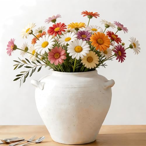 Ceramic Flower Vase 7 inch White Farmhouse Vase with Handles for Home Decor Vintage Decorative Vases for Bookshelf, Table, Mantle Fireplace, Living Room, Bathroom, Wedding - color: 7 Inch-white