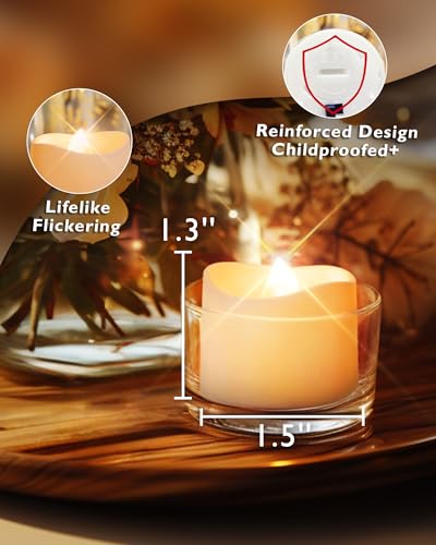 Homemory 72-Pack Novelty Flickering Flameless Tea Lights, 200+Hours Battery Operated, Fake Electric LED Votive Candles for Small Wedding Table Centerpieces, Proposals, Anniversaries - color: Bright Amber Glow, White Base, size: Pack of 72