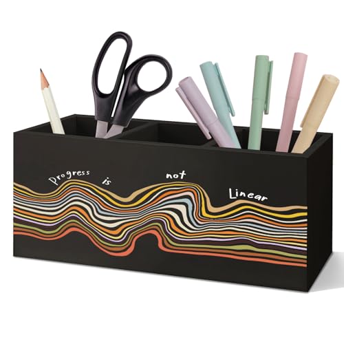 SNNDER Mental Health Gifts Pen Holder for Desk, Therapist Gifts, Inspirational Mental Health Wooden Pen Pencil Holder Organizer for Therapy Counselor Office Desk Accessories - color: progress is not linear