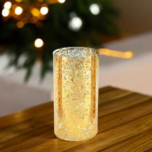 WGVI Hurricane Candle Holder Sleeve, W: 5", Ht: 8", Gold Speckled Glass Cylinder Open Both Ends, Chimney Tube Shade, 1 Piece - size: 5x8"H