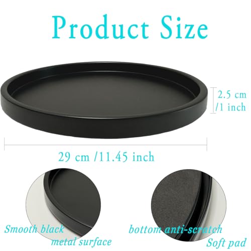 Round Black Metal Candlestick Tray, Decorative Serving Tray, Candle Holder Tray for Wedding Table, Dinning Table Decorations(11.5 inches)