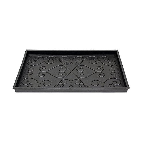 Achla Designs Scrollwork Rubber Boot Tray, Black, 24 inch L, Small - size: 24" x 14.3" x 1.5"