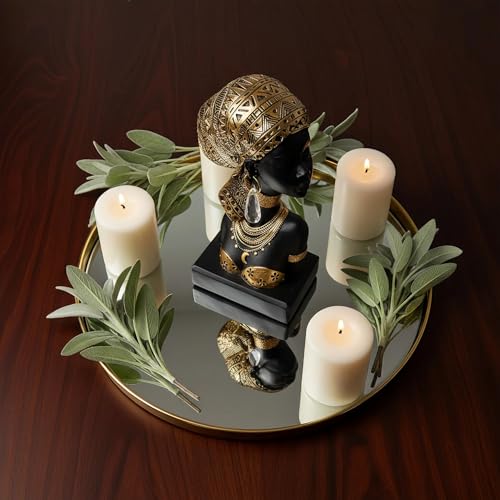 Lescafita African Lady Bust Sculpture with Golden Headwrap – Resin Figurine with Earrings and Necklace, Modern African Woman Statue for Home Decor and Cultural Gift - color: 317-gold