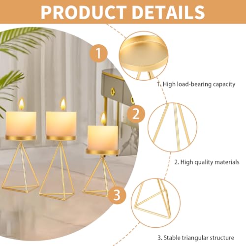 3 PCS Geometric Candle Holders for Pillar Candles Gold Metal Pillar Candle Holder Vintage Candle Stands Table Centerpiece for Wedding Christmas Home Decoration - color: Gold