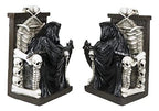 Ebros Gift Gothic Grim Reaper Dark Lord Sitting On Skulls and Skeleton Bones Thrones Pair of Bookends Statue 7" Tall Bibliography Macabre Ossuary Figurine As Halloween Decor