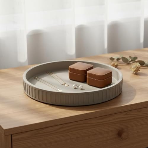 12in Decorative Tray for Coffee Table Tray Decor, Gray 100% Solid Concrete Decorative Round Tray for Kitchen, Living Room, Home Decor - color: Concrete Gray