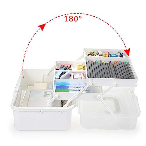 BTSKY 3-Layer Plastic Dividing Storage Box Craft Organizer with Adjustable Spacers Portable Handled Art Supply Organizer Multipurpose Home Utility Box for Medicine Box Sewing Box (Beige White) - color: Beige White