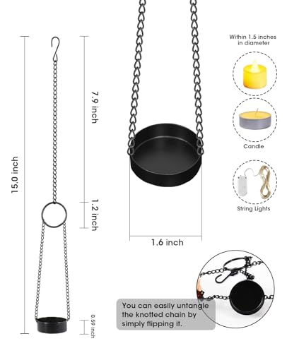 AceList 6-Pack Wrought Iron Hanging Candle Holders for Wine Bottles - Outdoor and Indoor Tea Light Cup Holders with Chain - DIY Outdoor Patio & Wedding Decor Accessories (Bottles Not Included) - color: Chain Hanging Holder - Black, size: Pack of 6