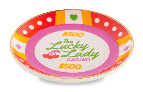 ban.do Novelty Trinket Tray, Ceramic Jewelry Dish, Small Decorative Tray for Keys or Decor, Cute Casino Chip Catchall Tray, Lucky Lady