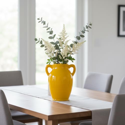 Sunddo Yellow Ceramic Vase 8 Inch - Modern Decorative Vase with 2 Handles for Home Decor, Ideal Centerpiece for Kitchen, Living Room, and Dining Table - color: Yellow - 8, size: 8 Inch