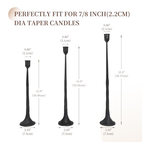 Set of 3 Candle Stick Holders, Iron Black Candlestick Holders, Fits 3/4 inch Fits 3/4 inch Thick Candles, Tapered Candle Holders Tall Set for Dining Table, Wedding, Home Decoration - color: Black-twisted, size: 12”,14”,15.5”