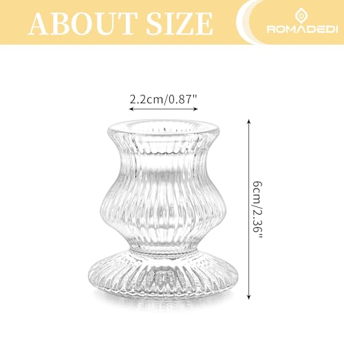 Romadedi Glass Candle Holder for Candlestick - 20 Pcs Clear Small Tapered Candle Holder Decor Bulk Wedding Table Centerpiece for Candle Sticks Christmas Party Living Room Dinner Advent - color: Clear, size: 20 Pcs