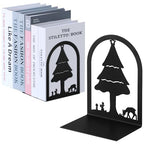 Aertiavty 2 Pcs Bookends for Shelves, Heavy-Duty Morden Tree Book Ends, Non-Skid Metal Bookends, 1 Pair Large Decorative Book Holder for Home and Office, Black Book Stopper, Forest - style: Tree