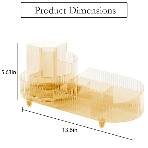Rotating Makeup Organizer for Vanity with Brush Holder, Cosmetic Makeup Storage Organizer, Large Spinning Makeup Skincare Organizer, Countertop Makeup Perfume, Lotions Display Case (Transparent Gold) - color: Transparent Gold