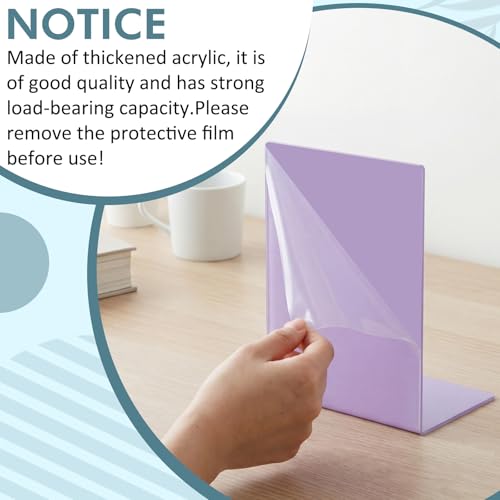 6 Pack Acrylic Bookends, Thickened Colorful Book Ends for Shelves, Assorted Colors, Stable Non-Slip Book Stoppers for Home Office Classroom Organization(Candy Colors) - color: Candy Colors
