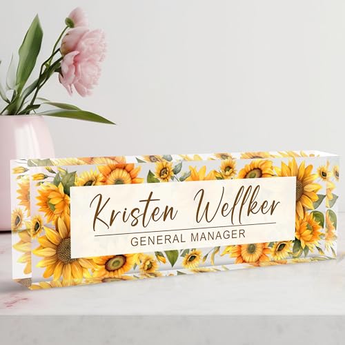 Name Plate for Desk, Custom Office Desk Decor The Office Gifts for Women Men, Employee Appreciation Gifts for Boss, Manager, Teacher, Nurse - color: Flower 3