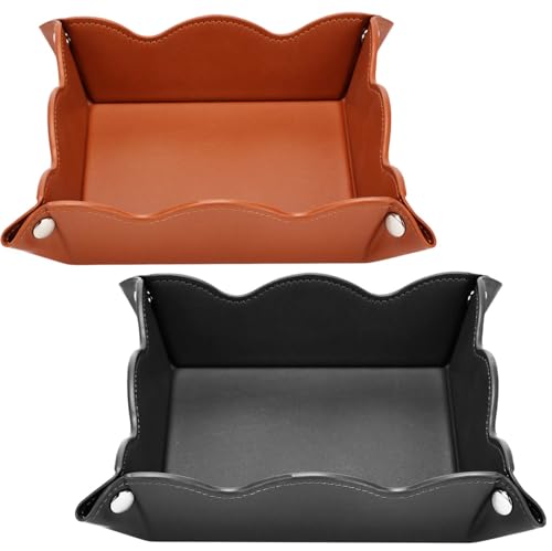 Valet Tray for Men Women 2 Pack - PU Leather Travel Catchall Tray Organizer - Desk Bedside Nightstand Storage Box for Jewelry Key Phone Remote Controller Wallet Readers -Brown and Black - color: Brown and Black