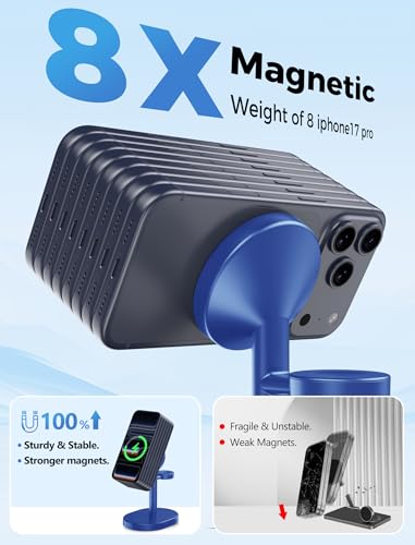 Hevanto 2026 3 in 1 Wireless Charging Station for Apple MagSafe Charger, 15W Fast Magnetic Mag-Safe Charger Stand for iPhone 17 16 15 14 13 12 Apple Watch AirPods with MagSafe Case, Blue - color: Blue