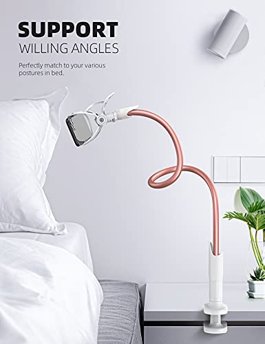 Lamicall Phone Holder Bed Gooseneck Mount - Cell Phone Clamp Clip for Desk, Flexible Lazy Long Arm Headboard Bedside, Overhead Mount Stand, for 4-7" Phone, iPhone 15 Pro Max, 14 Plus, 13, Rose Gold - color: Rose Gold