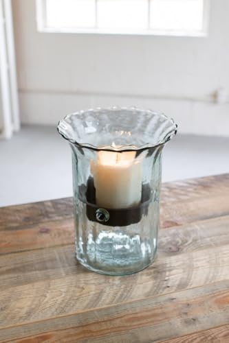 First of a Kind Small Glass Candle Holder - Hurricane Candle Holder with Rustic Insert, Mouthblown by Artisans in Colombia - Perfect for Home Decor, Centerpieces, Display with Personal Memorabilia - size: Small