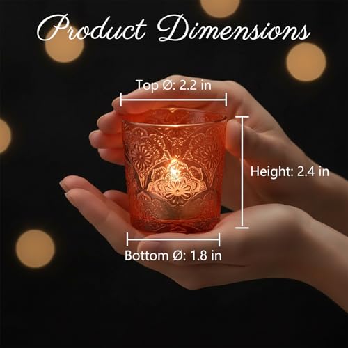12 Pack Mandala Embossed Glass Candle Holders – Votive Tealight Holders with Patent Design, Decorative Embossed Glass Cups for Wedding Centerpieces, Parties, and Home Décor (Pumpkin Spice) - color: Pumpkin Spice