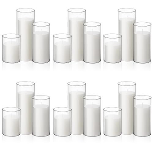 Shihanee 36 Pcs Pillar Candles with Glass Cylinder Vases Tall Hurricane Candle Holders Cylinder Vases for Centerpieces Wedding Party Decor, Total 18 Sets(Clear,White) - color: Clear,white