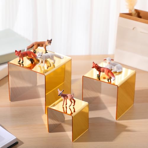 Chuangdi 2 Sets Acrylic Display Risers, Product Stand, Jewelry Display Riser Shelf Showcase Fixtures for Dessert Cupcake Candy Figure Treat Action Showcase (Gold,Medium Set) - color: Gold, size: Medium Set