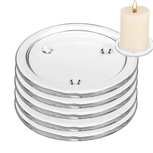 5 Packs Clear Glass Candle Plates Candle Tray Candle Holder,3inch Transparent Round Pillar Plates for Dining Table Wedding ，Small Round Candlestick for Pillar Candle - size: 3-in