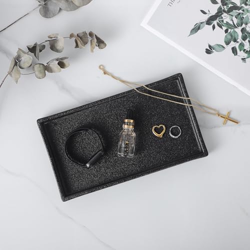 Bathroom Vanity Tray - 11'' Ceramic Rough-Textured Rectangle Countertop Tray, Heavy-Duty Perfume Organizer Plate, Jewelry Ring Tray, Kitchen Soap Dispenser Stone Trays, Black - color: Black