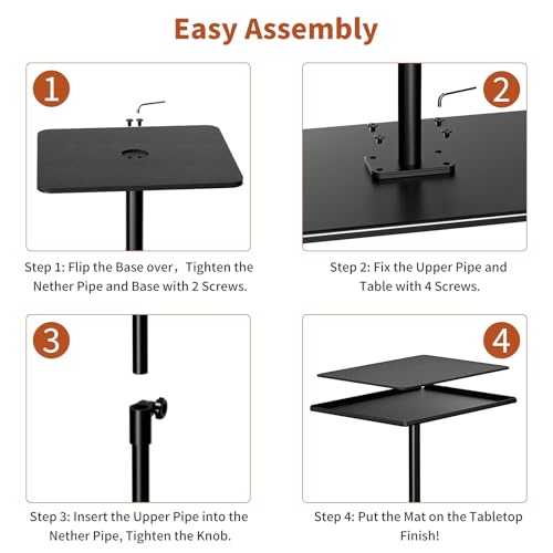 RCHYFEED Metal End Table, Height Adjustable Side Tables Living Room, Small Side Table for Small Spaces with Matte Black Tray, Square Drink Coffee Tables Sofa Table for Bedroom, Sofa Tray Table Indoor