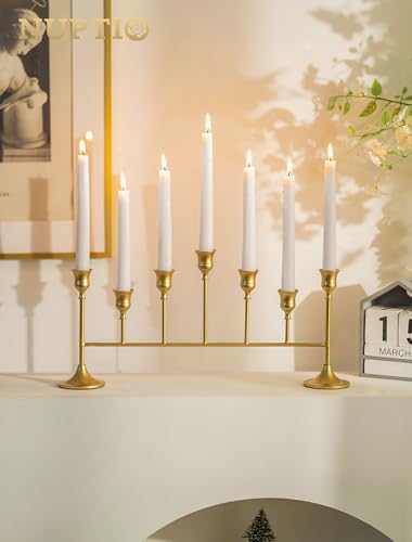 NUPTIO Gold Candlestick Holders for Table: Vintage Candelabra for Taper Candles - Long Candle Stick Holder for Christmas Birthday Party Fireplace Centerpiece - color: Gold, size: 1 pc