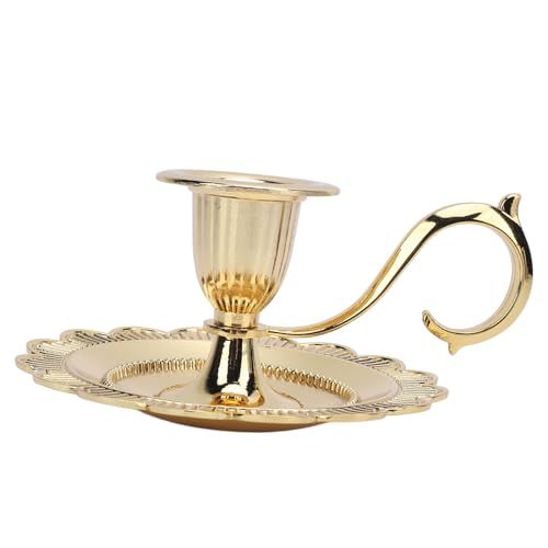 Retro Handheld Candlestick Holder, Vintage Zinc Alloy Candle Stand with Flat Base and Tapered Edges, for Romantic Dinners Home Decoration (Gold) - color: Gold