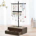 Meangood Jewelry Organizer Stand, 3-Tier Necklace Holder Jewelry Tree with Wooden Storage Drawer Box for Necklace Bracelet Earring Ring, Walnut - color: Weathered Grey