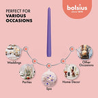 BOLSIUS 10 Inch Purple Taper Candles - 8 Hours Burn Time - Premium European Quality - 10 Pack Unscented Smokeless & Dripless Household Taper Candlesticks - Perfect for Church, Party, & Everyday Use - color: Purple, size: 10 Count