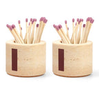 Travertine Match Holder Set of 2 - 2.6x2 Inch Handmade Decorative Matchstick Box with Striker for Fireplace, Candle, Home Decor - Matches Not Included