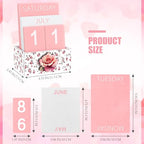 AceOrbit Pink Rose Wood Block Perpetual Calendar Coquettish Desk Decor Cute Month Week Date Display Decorative Block Calendar for Women Office Home Desk Gift for Women - style: Pink Roses