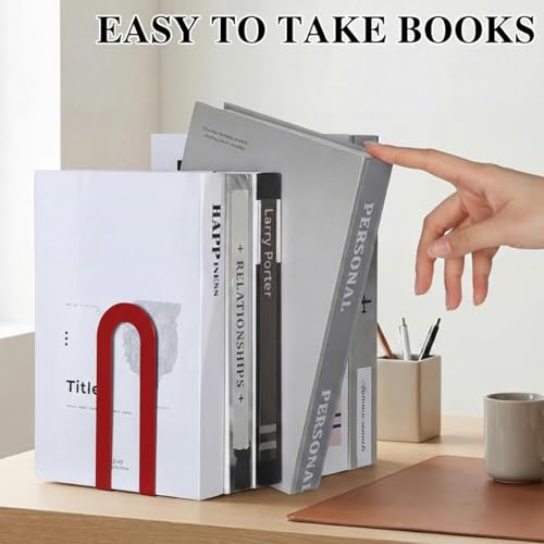 Chunful 6 Pcs Modern Metal Book Ends for Shelves Decorative Small Bookends Book Shelf Organizer Minimalist Design Stopper to Hold Books for Home Office (Red,5.5 * 3.75 * 2.25inch) - color: Red, size: 5.5*3.75*2.25inch