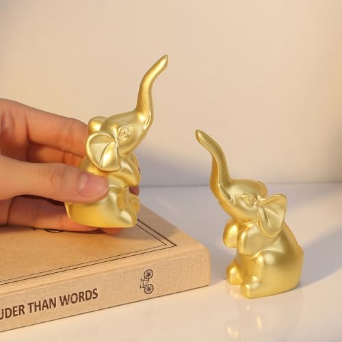 DUQGUHO Mini Gold Elephant Gifts for Women, Modern Style Small Golden Animal Statue, 2PCS Elephant Decor for Desk Shelves 3.5Inch - color: Gold