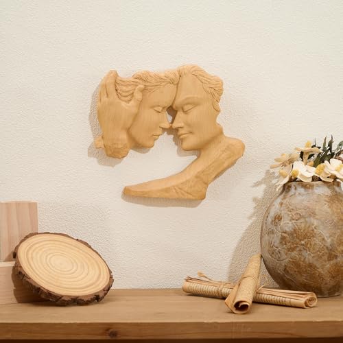 BGCOPPER Wooden Couple Statue, Abstract Couple Sculptures Ornament for Home Decor Women Gift for Anniversary Wedding (10 Inch) - color: B-wood, size: 10 Inch