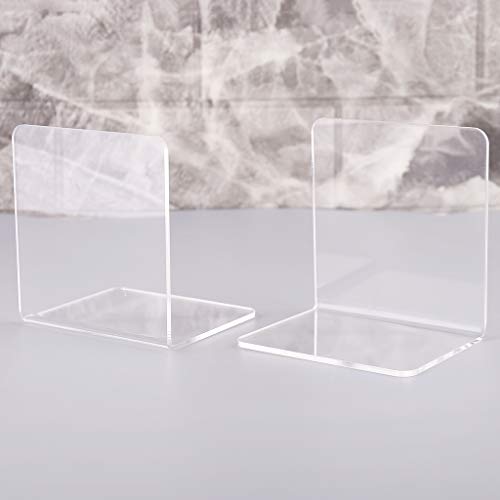 2Pcs Book Ends, Clear Acrylic Bookends, Non-Skid Bookend Supports, Book Stopper for Books/Movies/CDs/Video Games