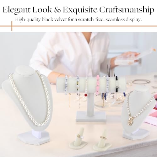 Wenqik 5 Pcs Velvet Jewelry Display Set Necklace Bust Holder T Bar Bracelet Holder Ring Display Stand Jewelry Organizer for Vendors Selling Trade Show Retail Home Decor(Beige) - color: Beige