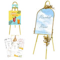 57"– 42" Height Adjustable Gold Easel Stand for Signs, Lockable at Any Height – 4 Hooks, 3 Display Modes, Easel with Design Templates – Ideal for Wedding Welcome Sign, Parties, Art & Retail Display